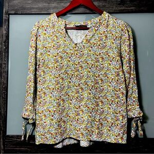 Cynthia Rowley Microfloral Cottagecore Peasant Blouse Women's M Garden Girl